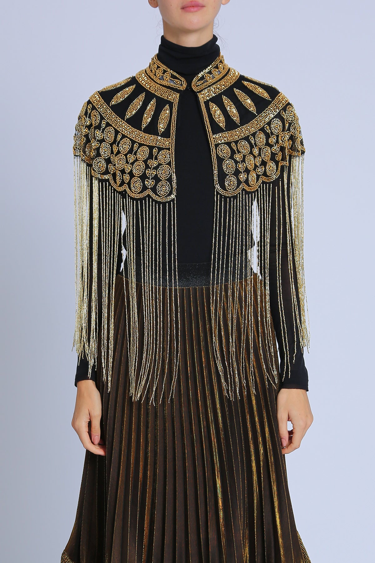 Cleopatra Beaded Collar Fringe Capelet Top