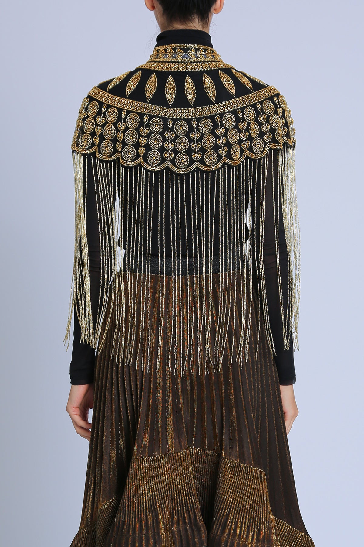 Cleopatra Beaded Collar Fringe Capelet Top