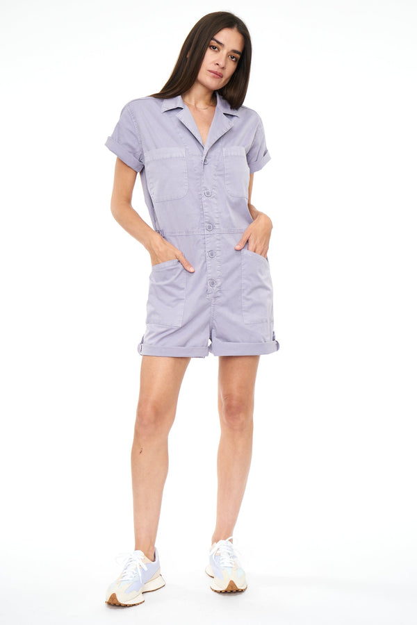Parker Cotton Worker Shorts Romper Playsuit - Plumeria