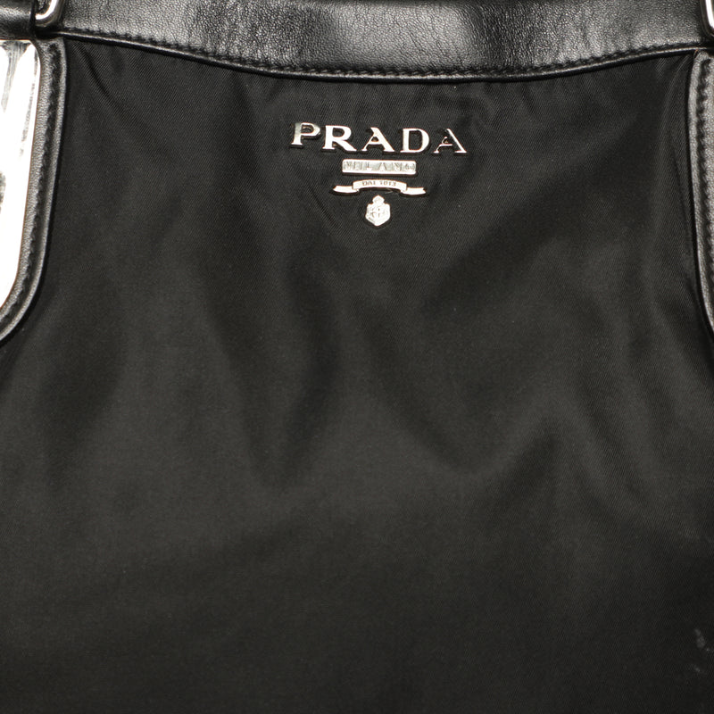 Prada Nylon Zipper Leather Shoulder Tote Hobo Bag