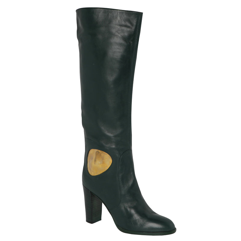 Sergio Rossi Hunter Green Smooth Leather Knee Riding Boots