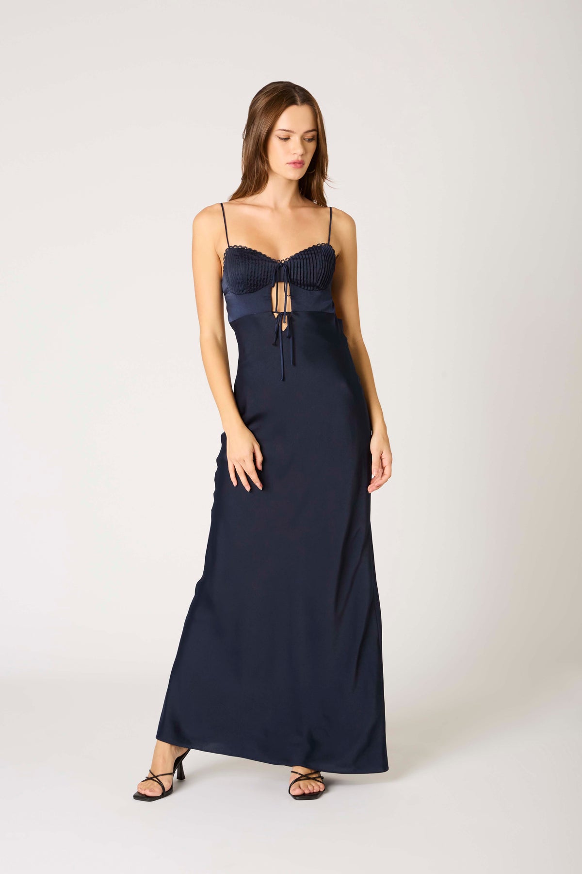 Silvia Milkmaid Sweetheart Maxi Formal Dress - Ink Blue