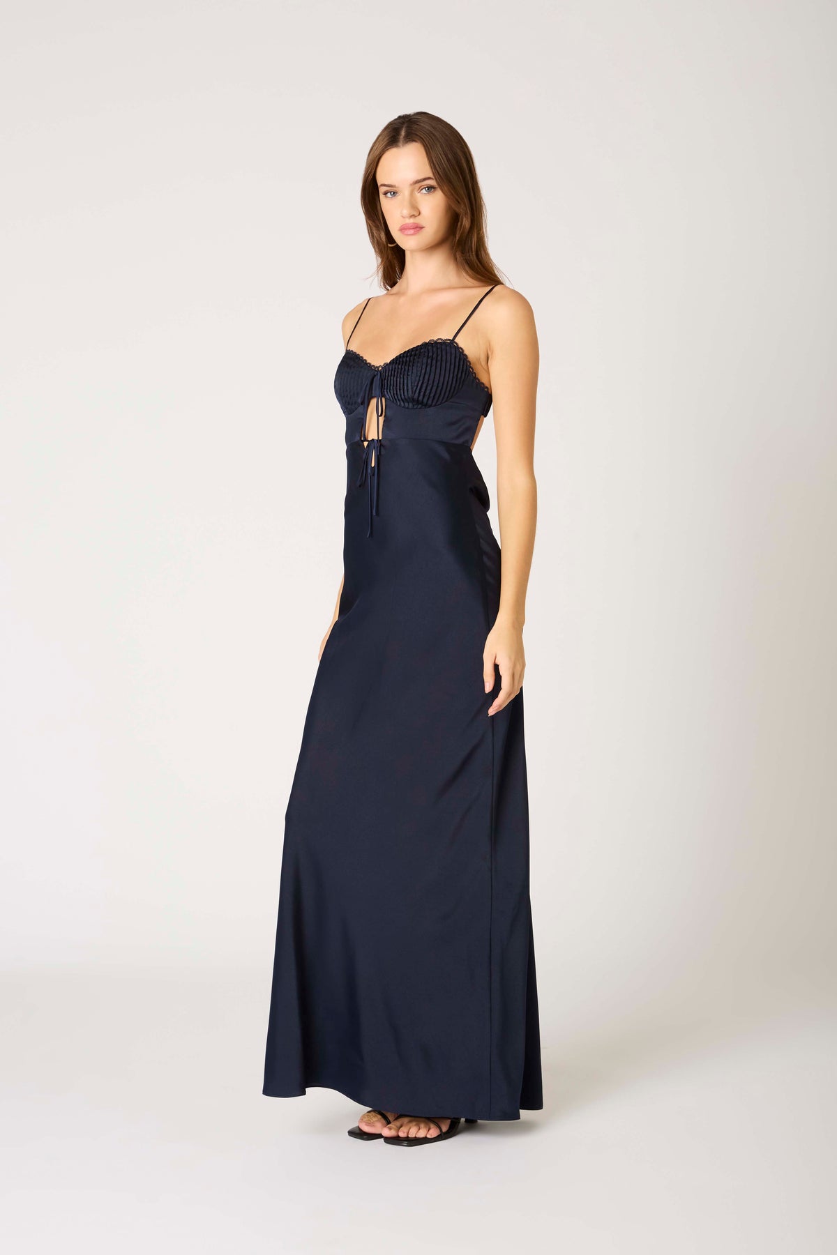 Silvia Milkmaid Sweetheart Maxi Formal Dress - Ink Blue