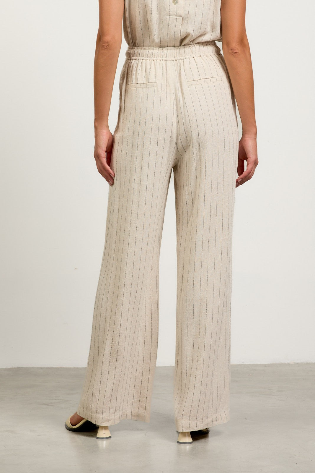 Billie Linen Stripe Pull On Wide Leg Pants - Natural/Black