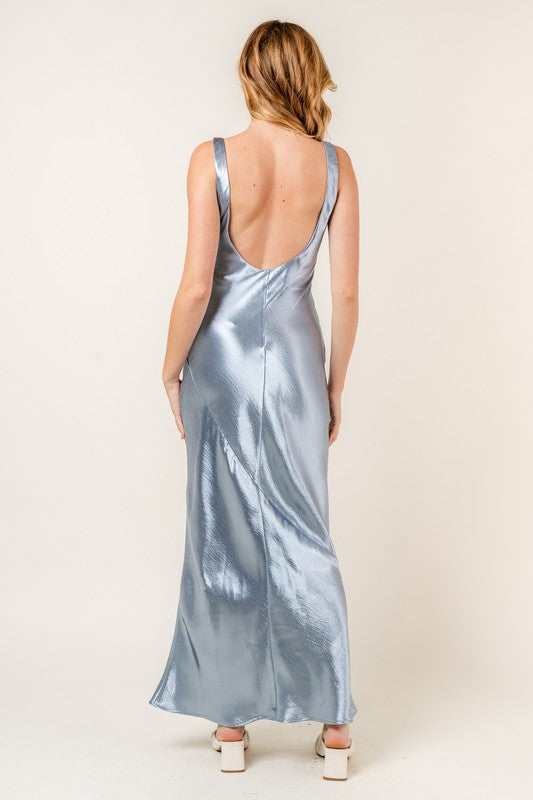 Aurelia Satin Slip Bias Cut Maxi Dress - Glacier Blue