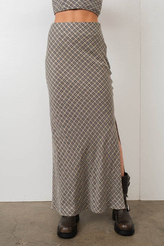 Senna Bias Cut Plaid Flannel Maxi Skirt