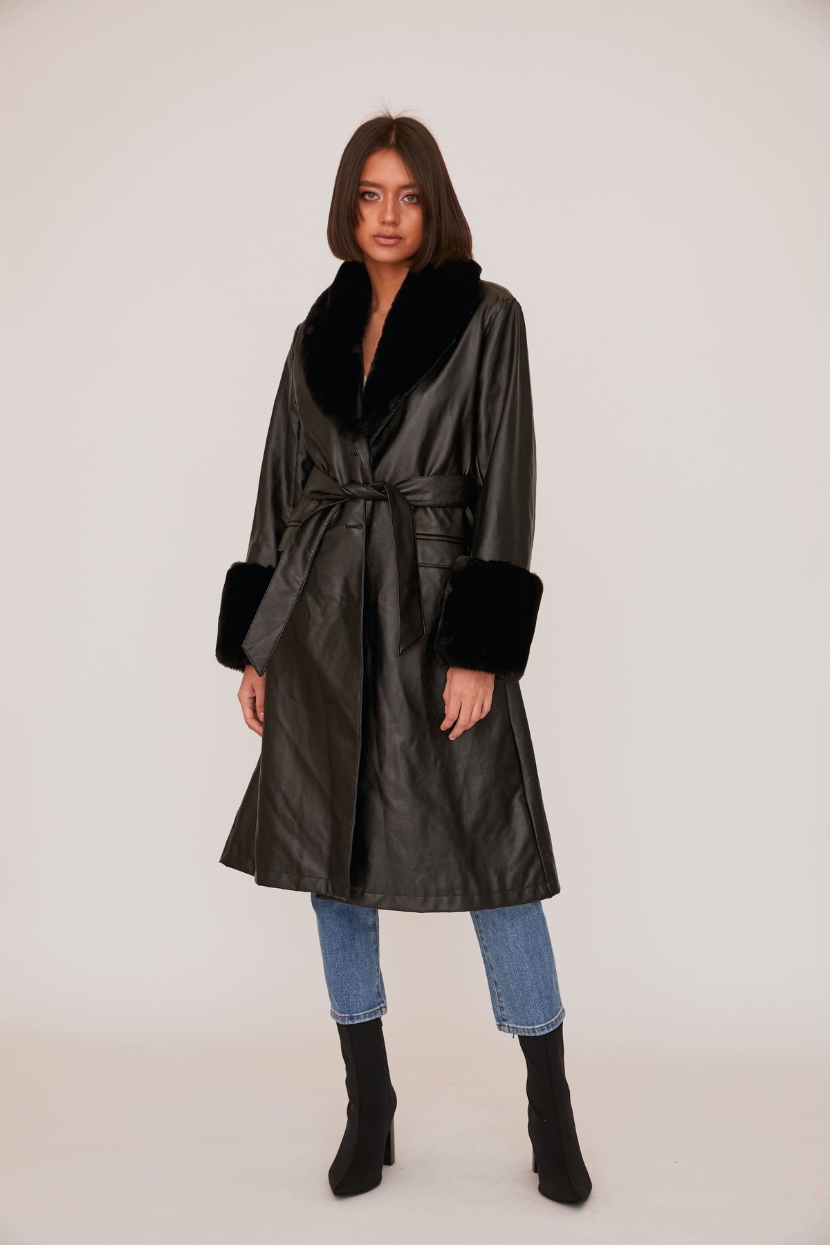Leya Vegan Leather Faux Fur Penny Lane Jacket - Black