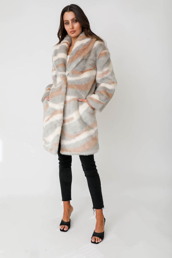 Hailey Marble Faux Fur Coat Jacket