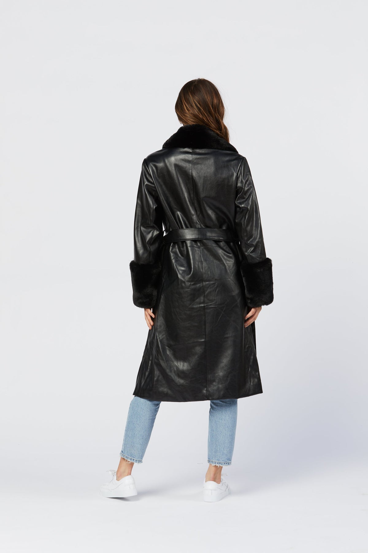 Leya Vegan Leather Faux Fur Penny Lane Jacket - Black