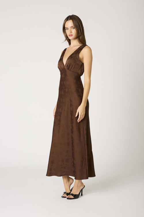 Anda Rose Jacquard Tea Length Slip Dress - Chocolate