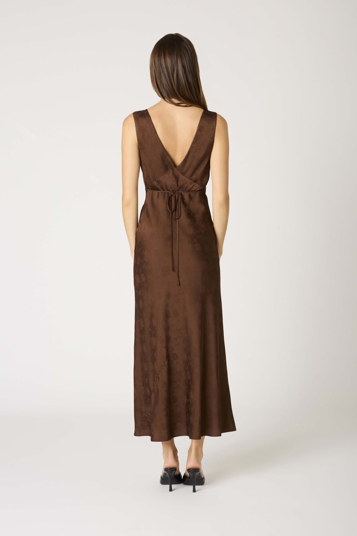 Anda Rose Jacquard Tea Length Slip Dress - Chocolate