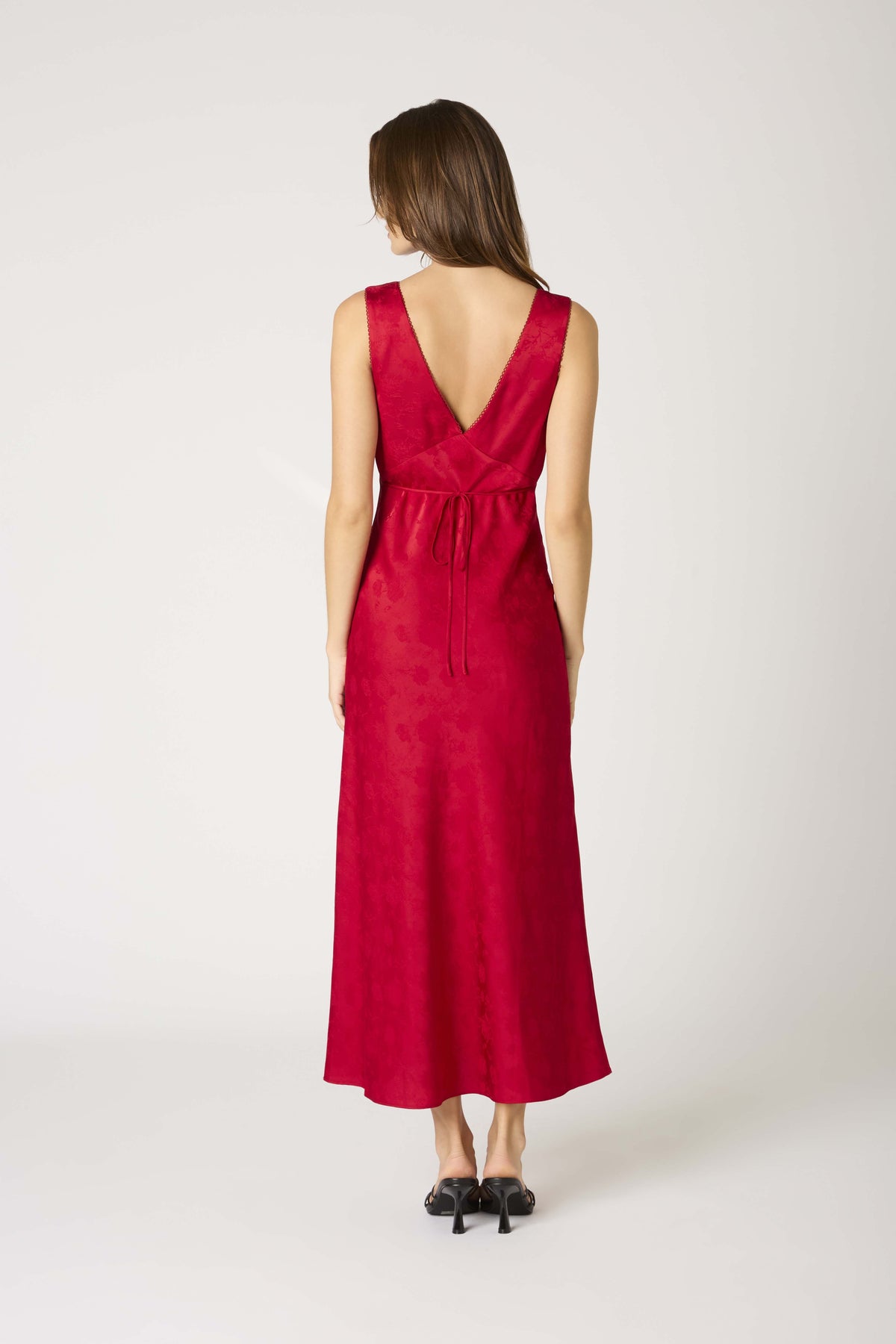 Anda Rose Jacquard Tea Length Slip Dress - Crimson