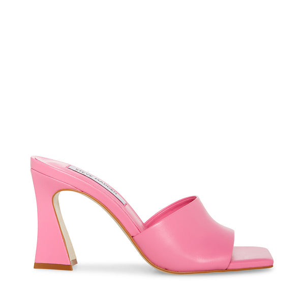 Fairfax Pink Leather Square Toe Mules Hi Heels