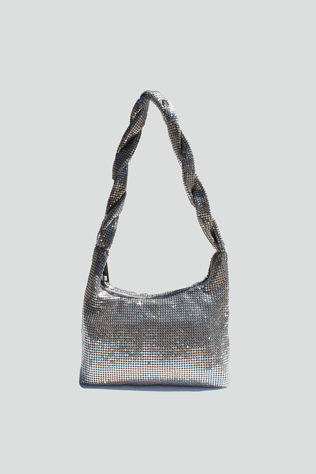 Polly Mesh Metallic Shoulder Disco Bag - Silver