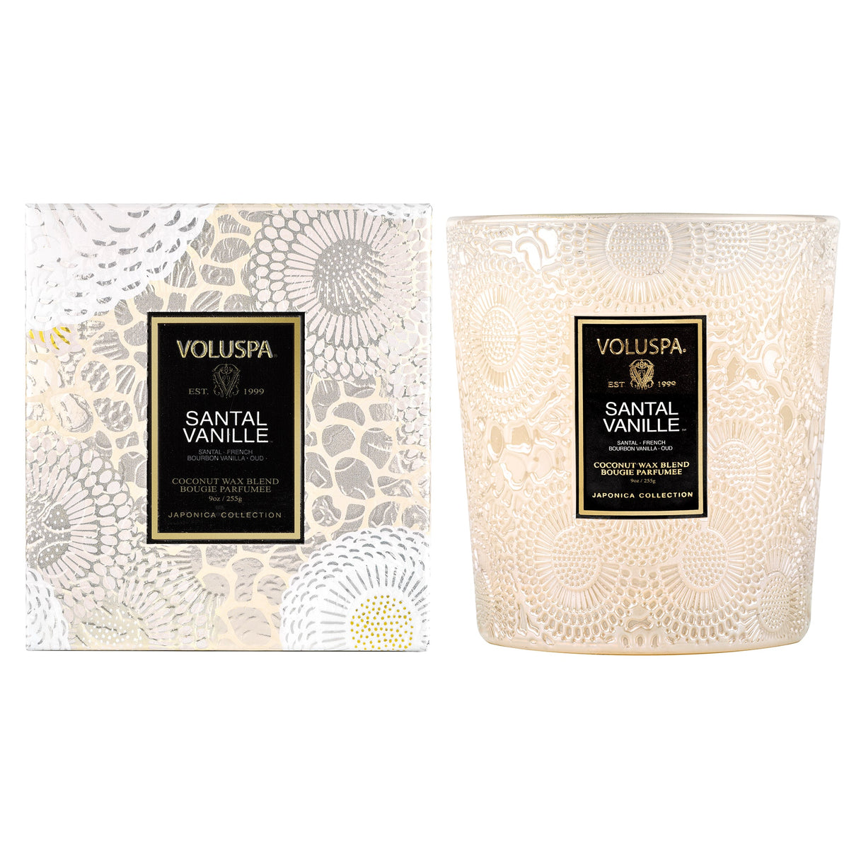 Santal Vanille Large Embossed Classic Candle w/ Gift Box