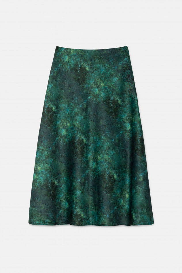 Malachite Satin Bias Cut Midi Skirt - Green