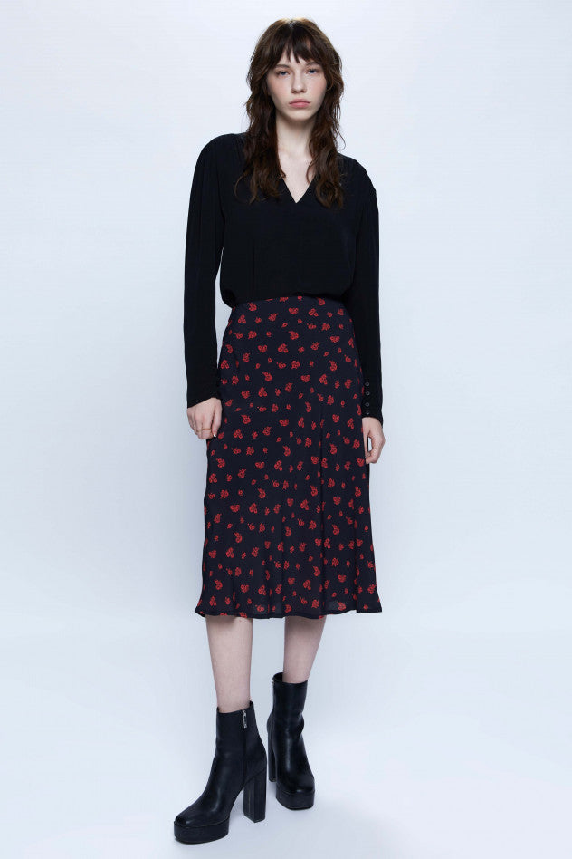 Zara black clearance floral midi skirt