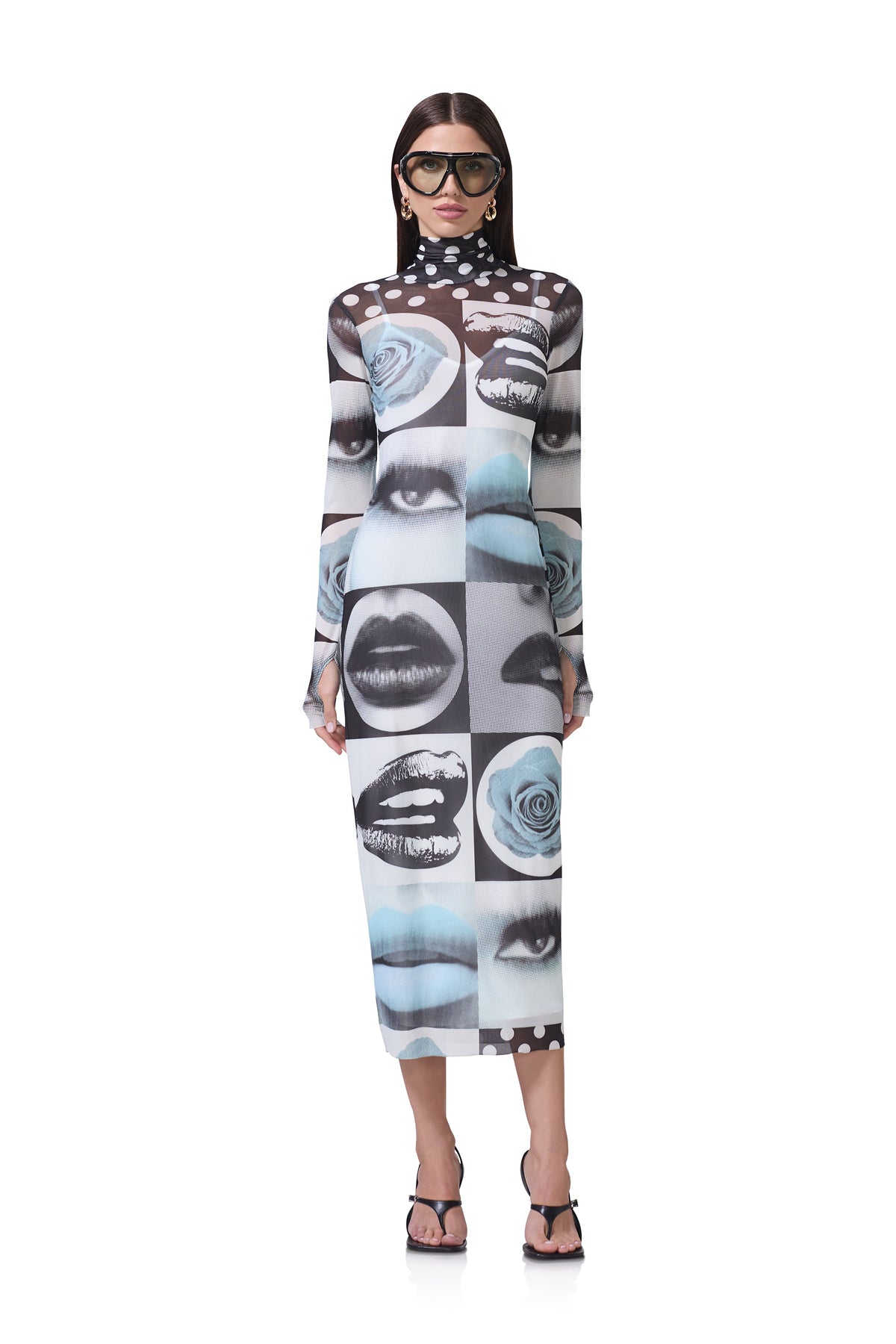 Shailene Pop Art Abstract Mesh Midi Dress