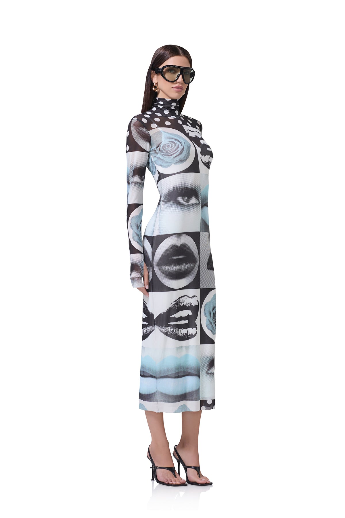 Shailene Pop Art Abstract Mesh Midi Dress