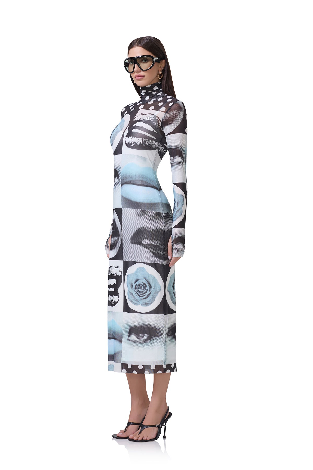 Shailene Pop Art Abstract Mesh Midi Dress