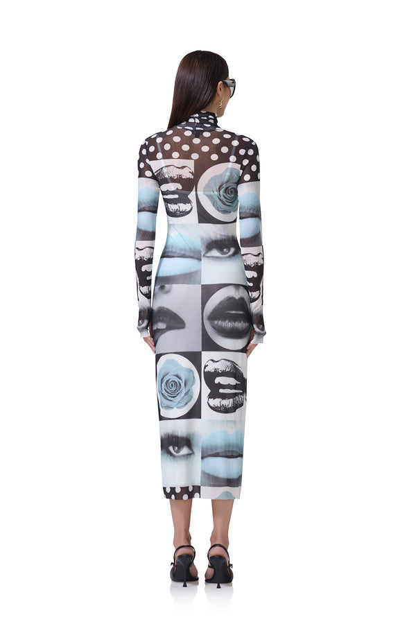 Shailene Pop Art Abstract Mesh Midi Dress