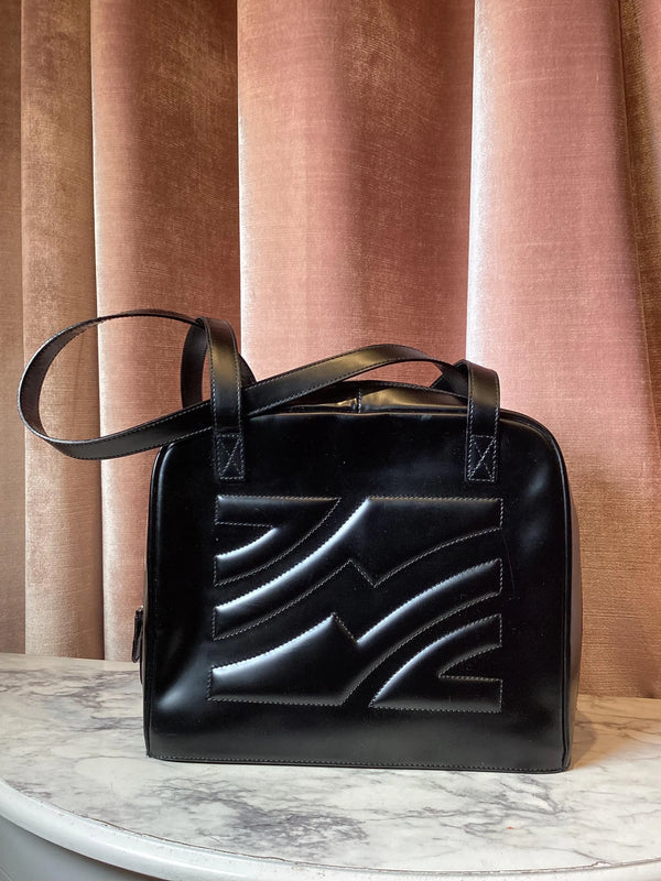 Vintage Y2K Salvatore Ferragamo Square abstract quilted pattern shoulder Italian leather bag