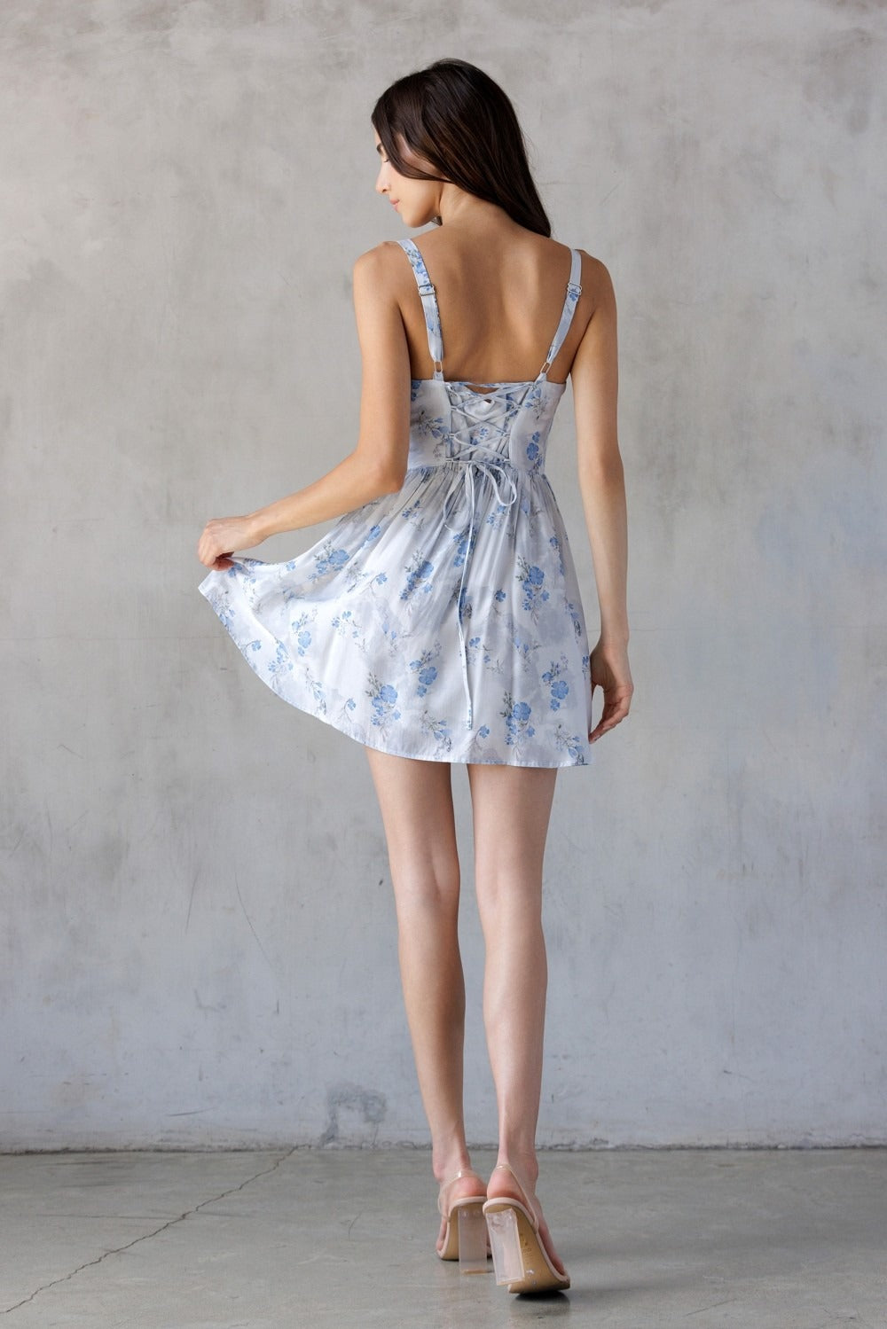 Sapphira Blue Floral Corset-Style Mini Dress