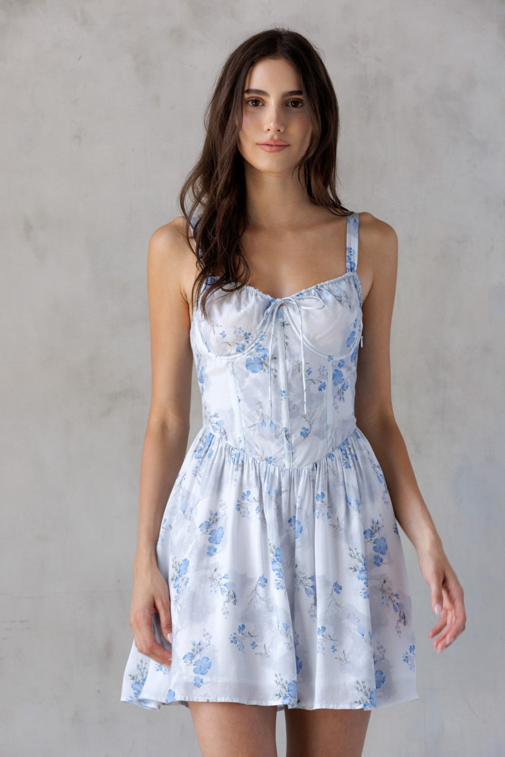 Sapphira Blue Floral Corset-Style Mini Dress