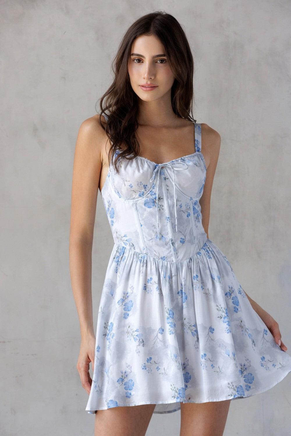 Sapphira Blue Floral Corset-Style Mini Dress