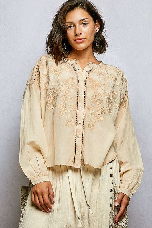 Felicity Boho Prairie Embroidery Button Down Top – Mint Market