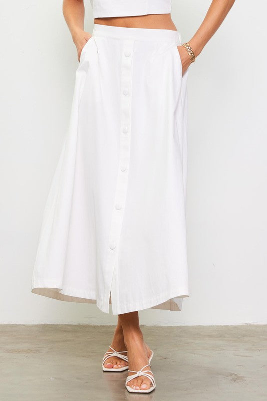 Alison Button Down Cotton Midi Skirt - White