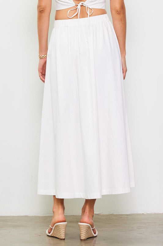 Alison Button Down Cotton Midi Skirt - White