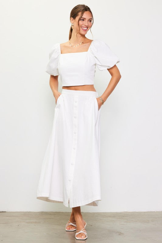 Alison Button Down Cotton Midi Skirt - White