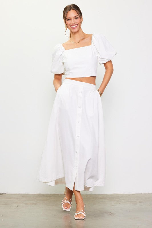 Alison Button Down Cotton Midi Skirt - White