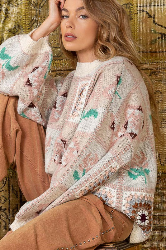 Gina Rose Knit Grandma Square Oversize Sweater
