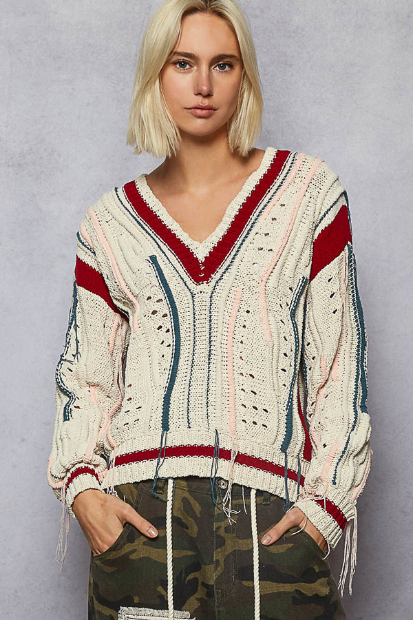Bristol Oversized Distressed Cable Sweater - Cream