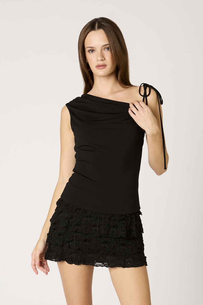 Buffy One Shoulder Ruched Y2K Top - Black