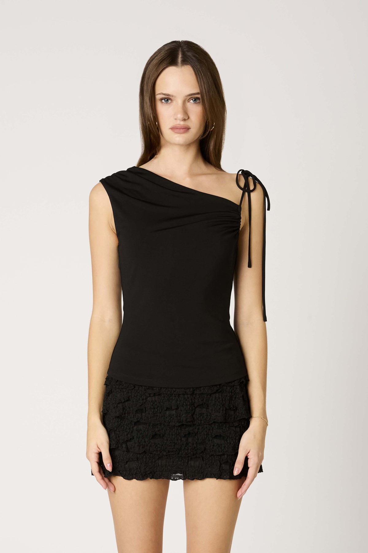 Buffy One Shoulder Ruched Y2K Top - Black