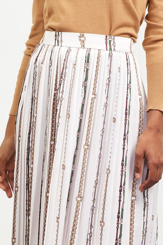 Evelyn Chain Print Pleated Midi Skirt