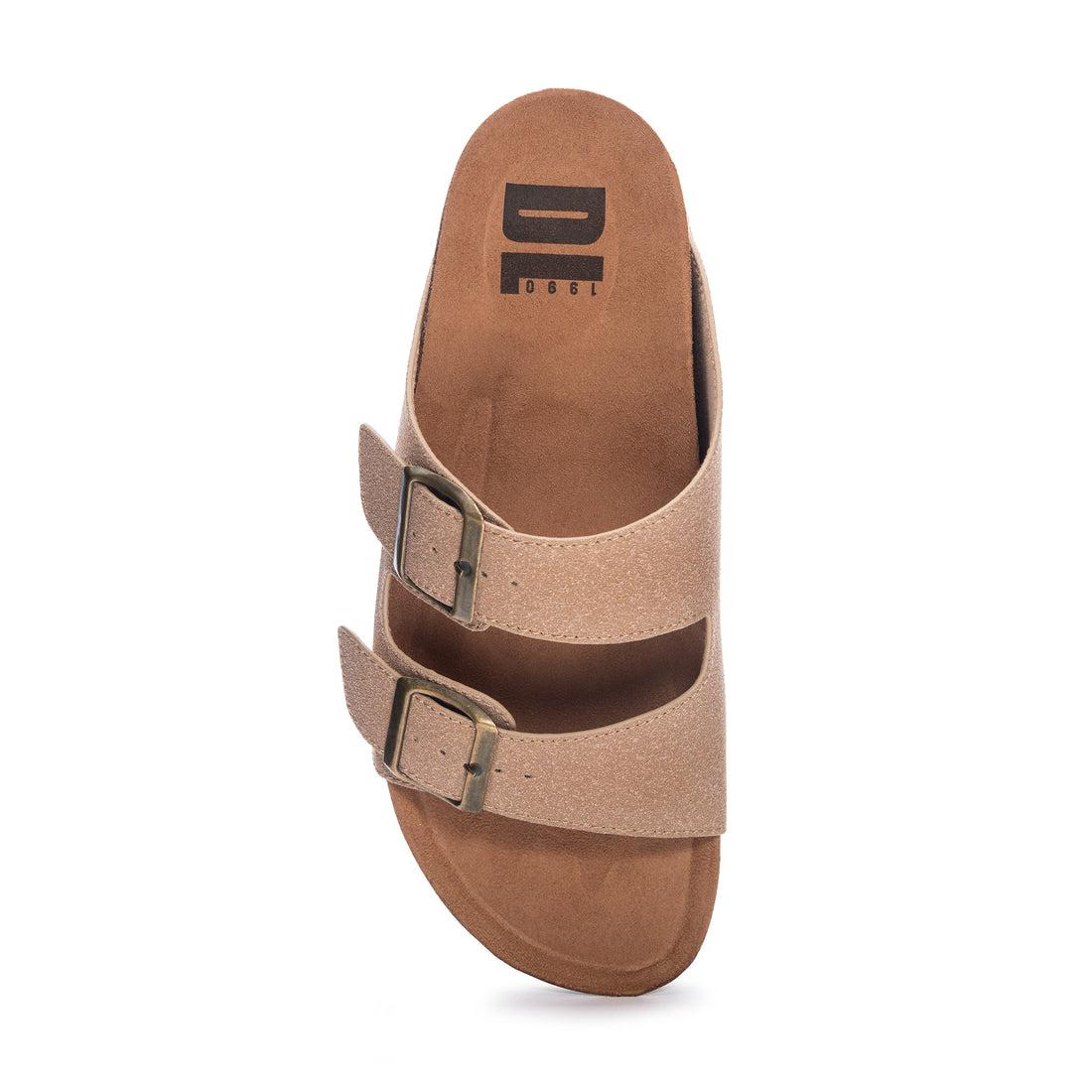 Pueblo Platform Cork Vegan Suede Buckle Sandals - Tan