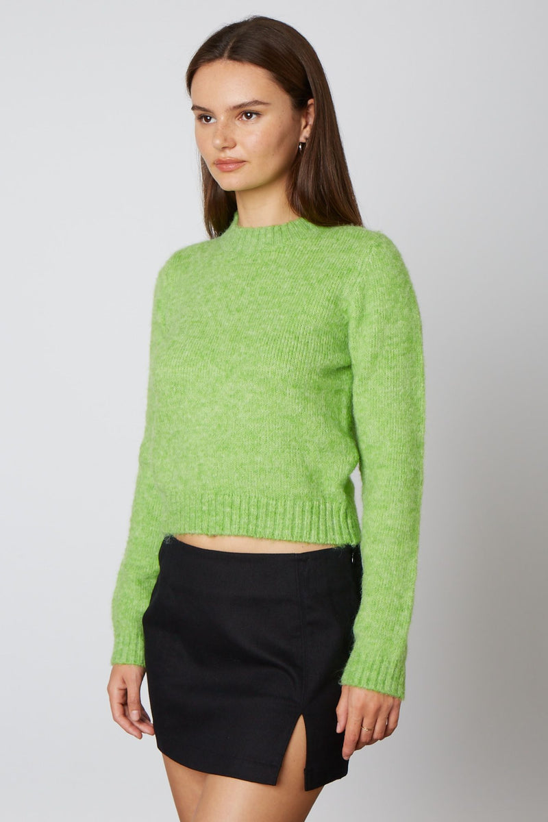 Candy Apple Green Crew Neck Fuzzy Sweater