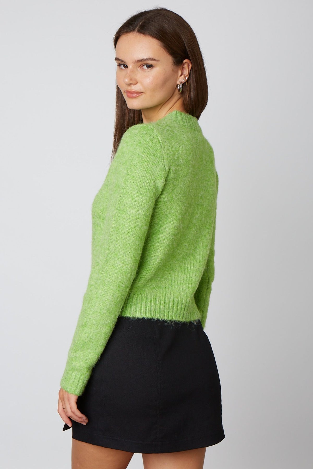Candy Apple Green Crew Neck Fuzzy Sweater
