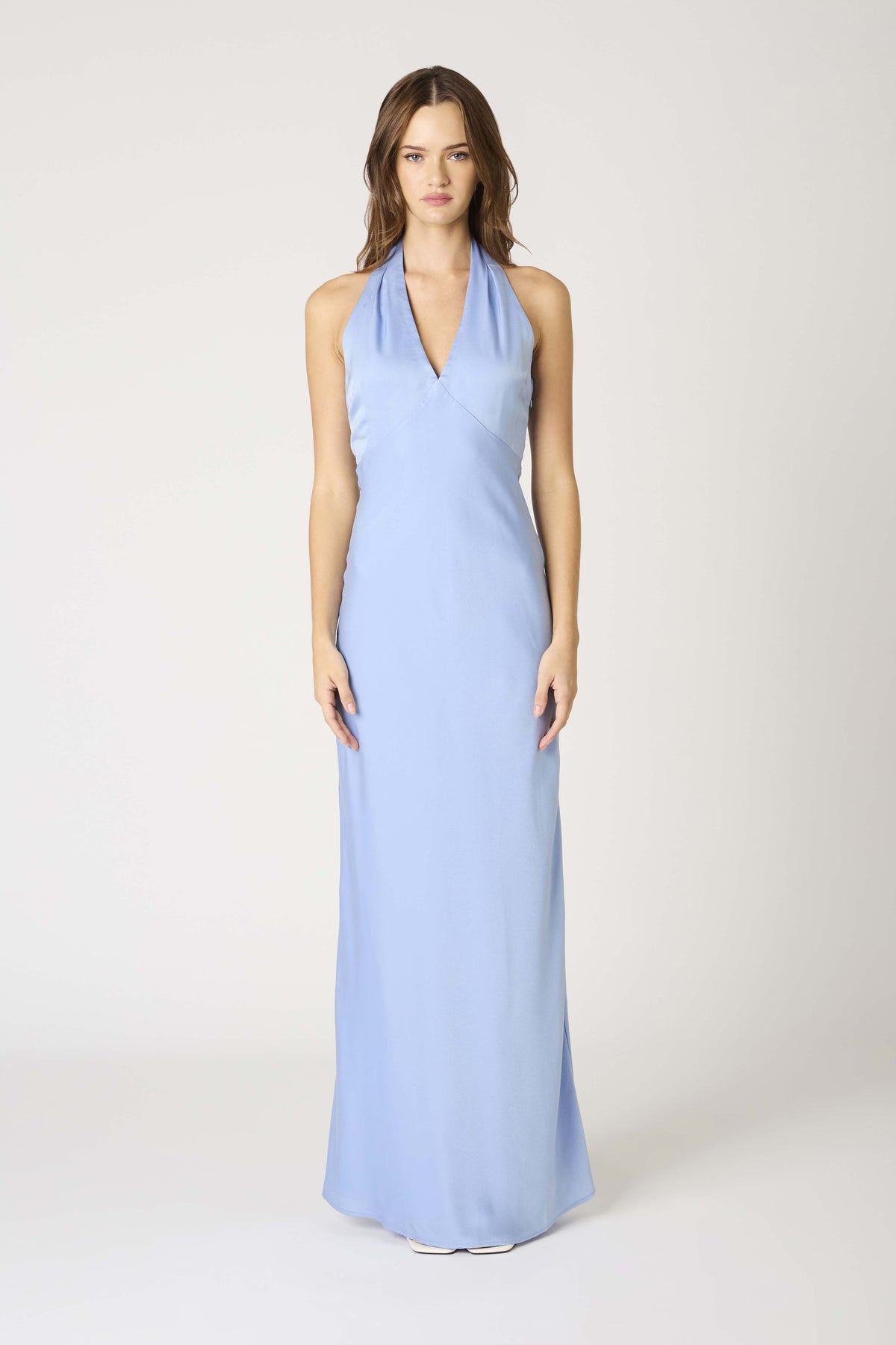 Elba Halter Plunge Neck Slip Maxi Dress Formal Gown - Periwinkle