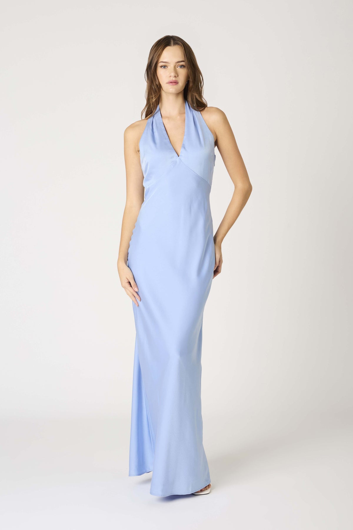 Elba Halter Plunge Neck Slip Maxi Dress Formal Gown - Periwinkle