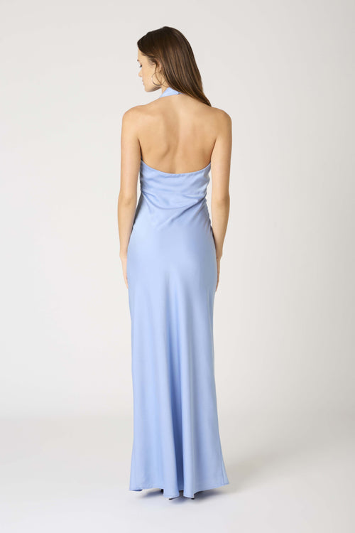 Elba Halter Plunge Neck Slip Maxi Dress Formal Gown - Periwinkle