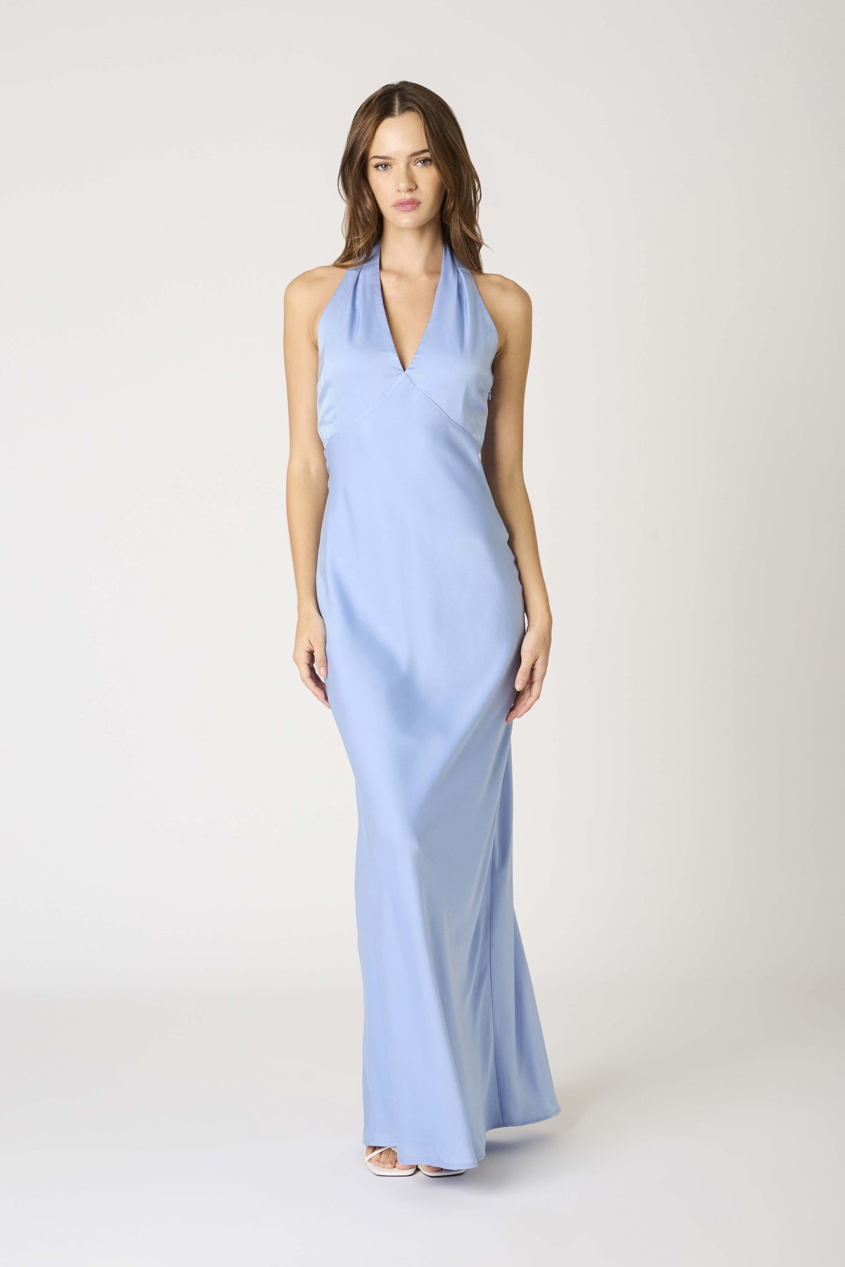 Elba Halter Plunge Neck Slip Maxi Dress Formal Gown - Periwinkle