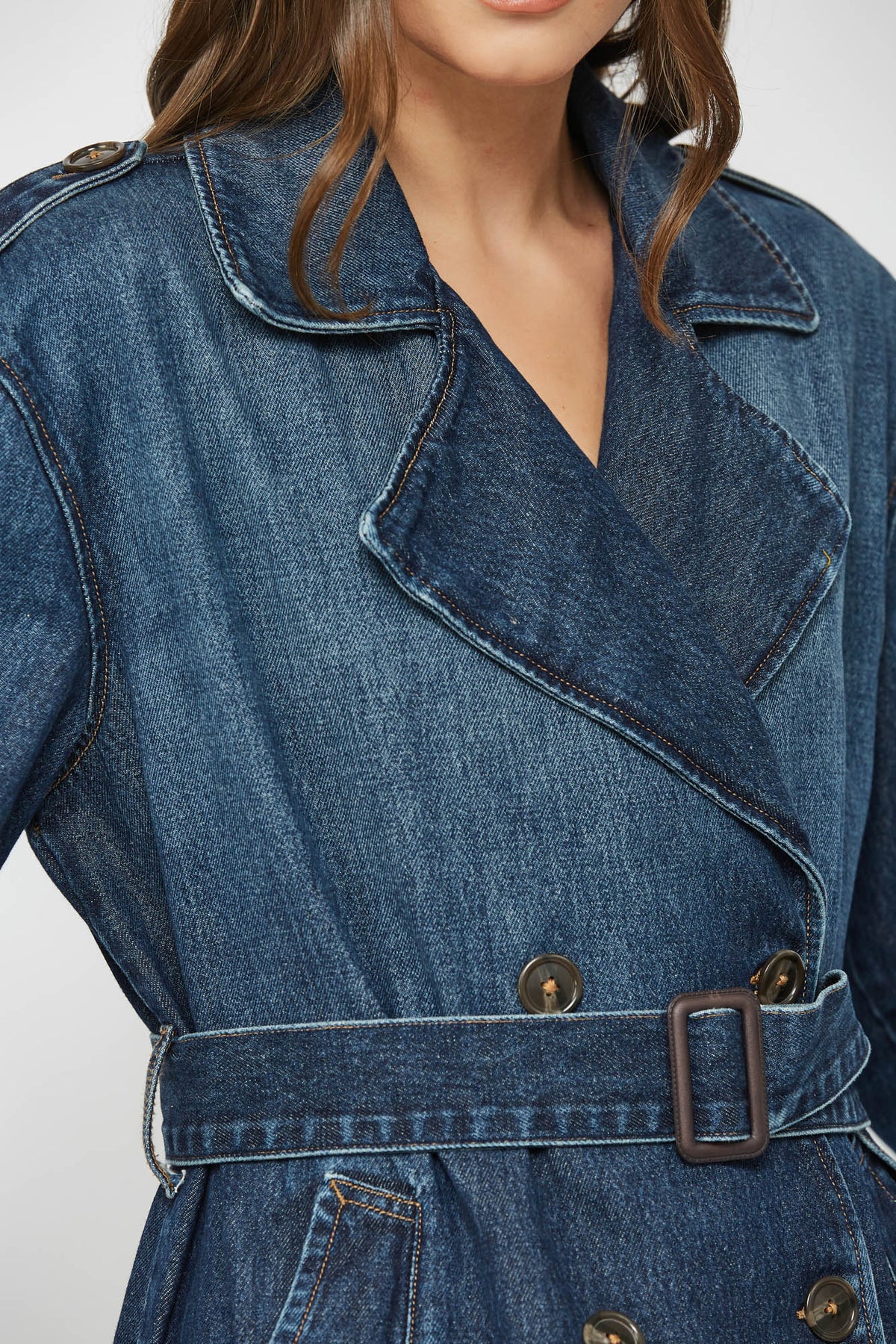 Devon Classic Denim Trench Coat - Dark Wash