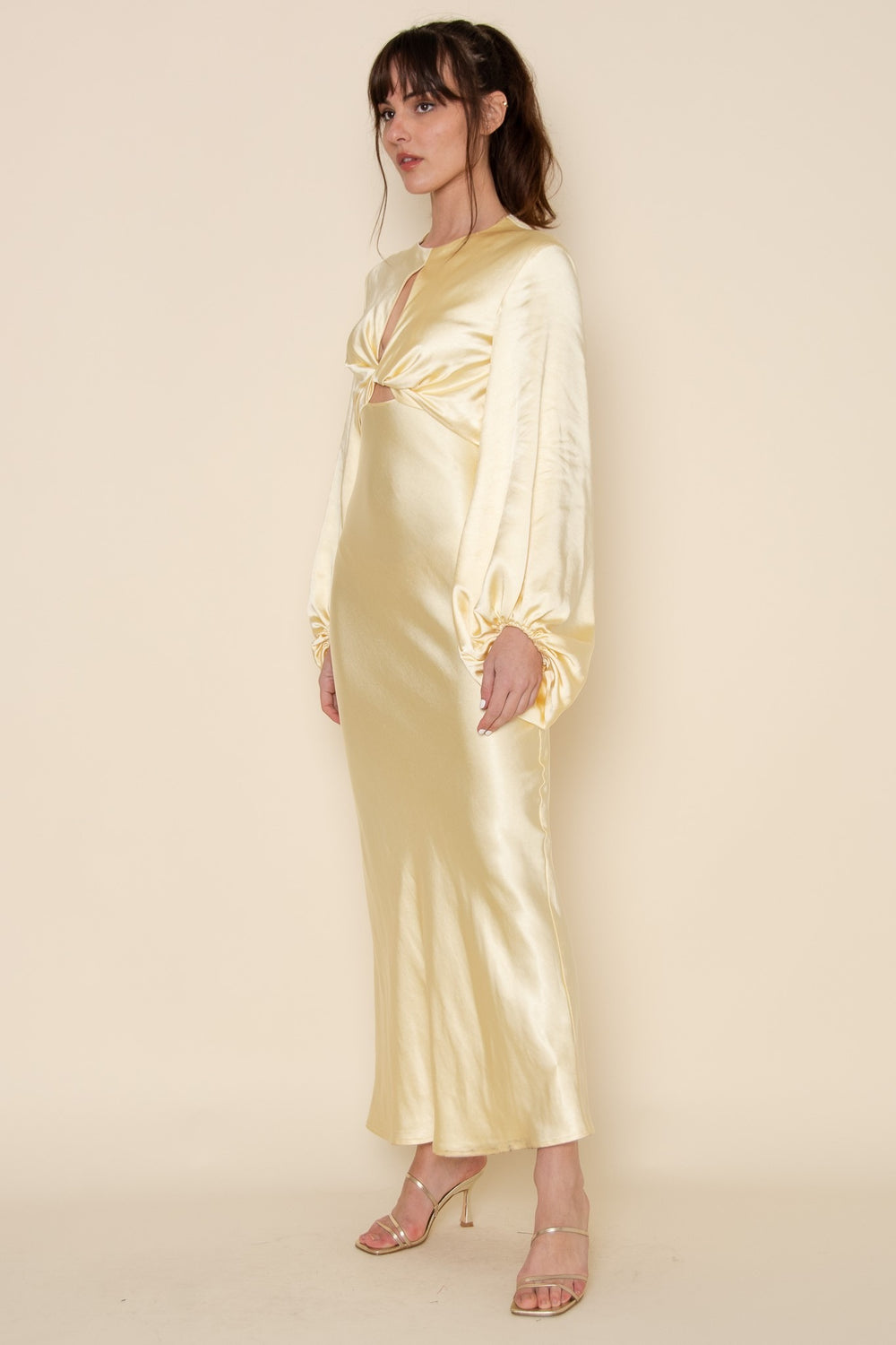 yellow satin dress long sleeve Yellow Beaded Lace Satin Prom Dresses Long Sleeve V-Neck Formal Dress 24515 Yellow / US14