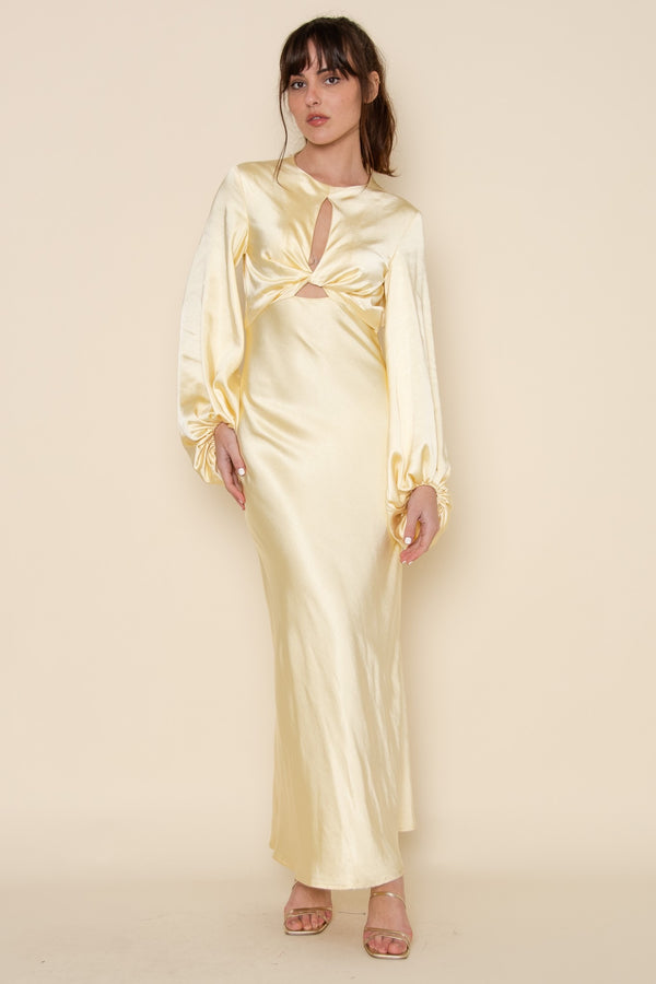 Denise Long Sleeve Satin Slip Maxi Dress - Butter Yellow