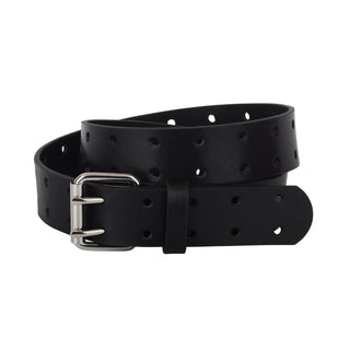 Double Hole Classic Leather Y2K Belt - Black/Silver